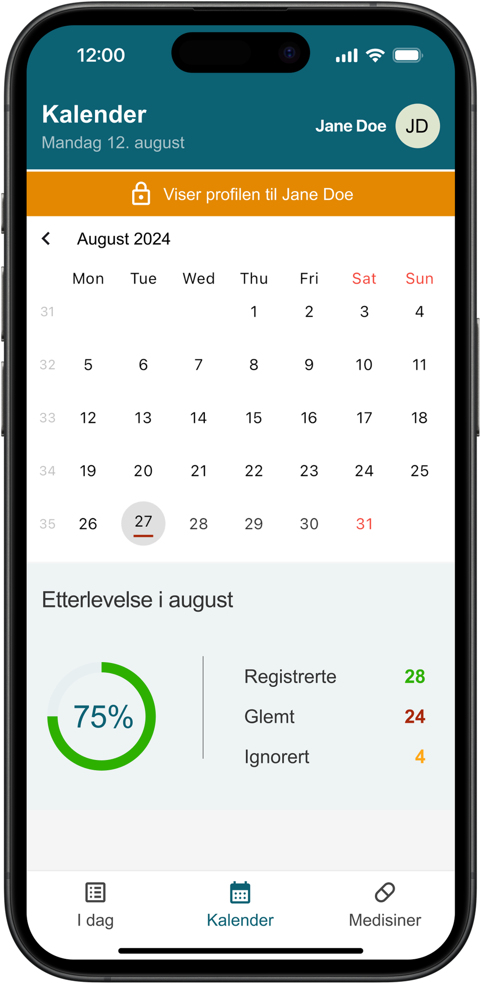 Skjermbilde av kalender