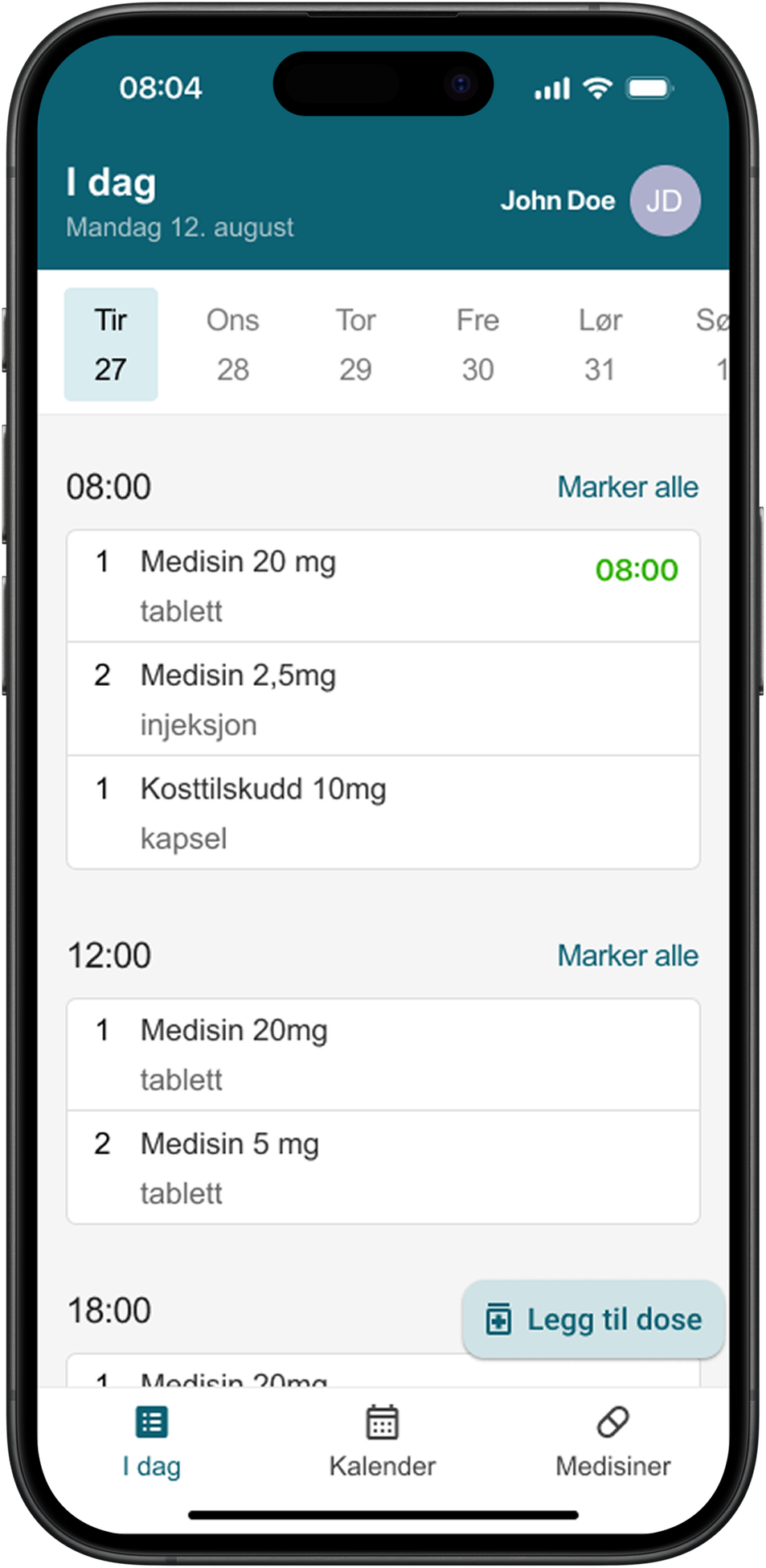 Skjermbilde av min dag